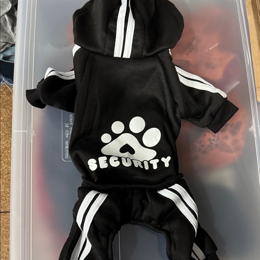 Black Security Dog Hoodie track suit NEW snap on fleece warm soft black white